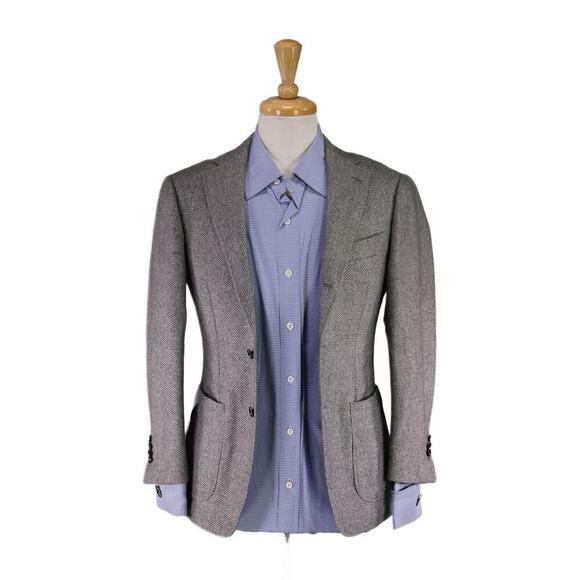 Ring Jacket Japan Gray Twill Woven Wool-Mohair Patch Pocket 2-Btn Blazer 34S - Picture 1 of 11